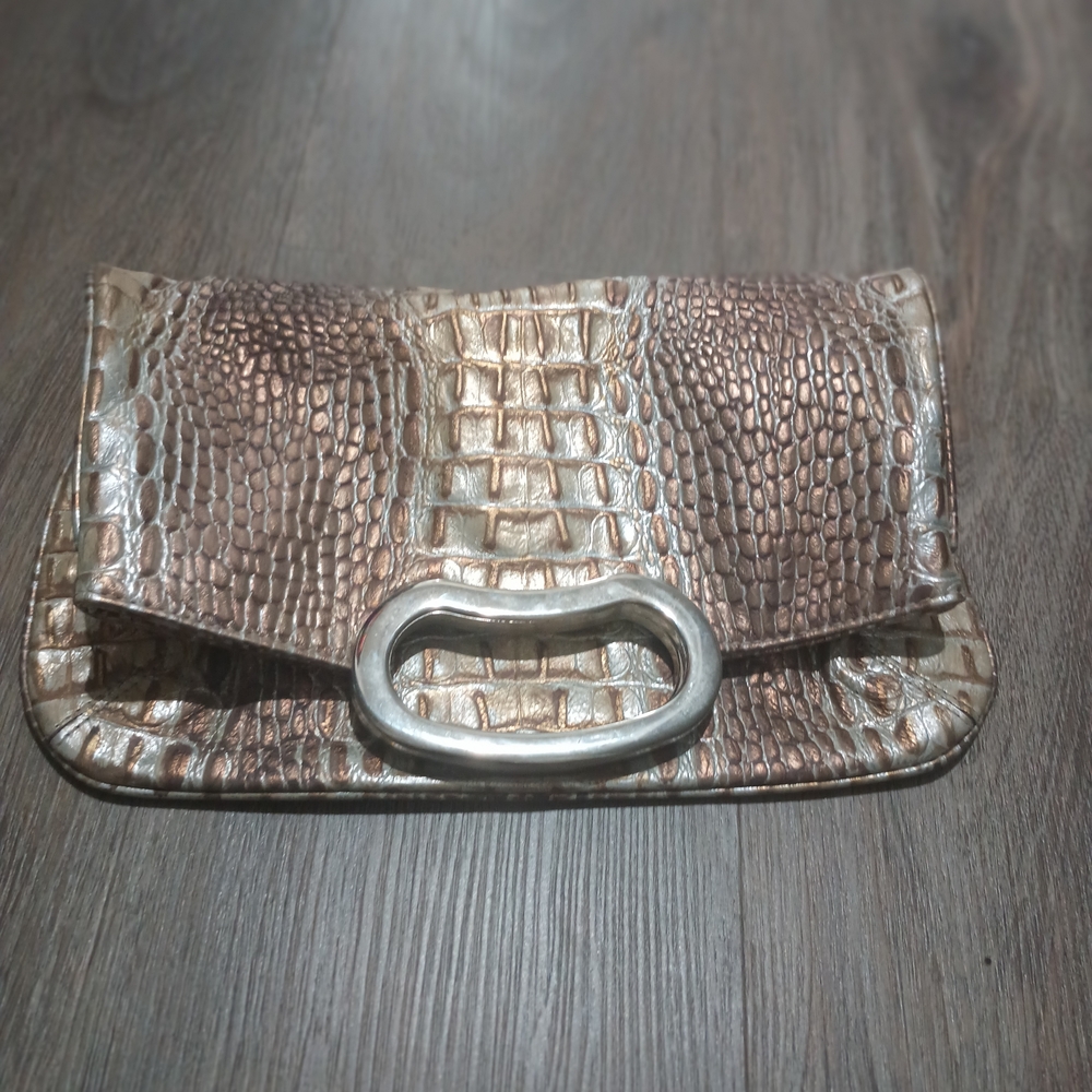 Metallic Crocodile Embossed Clutch